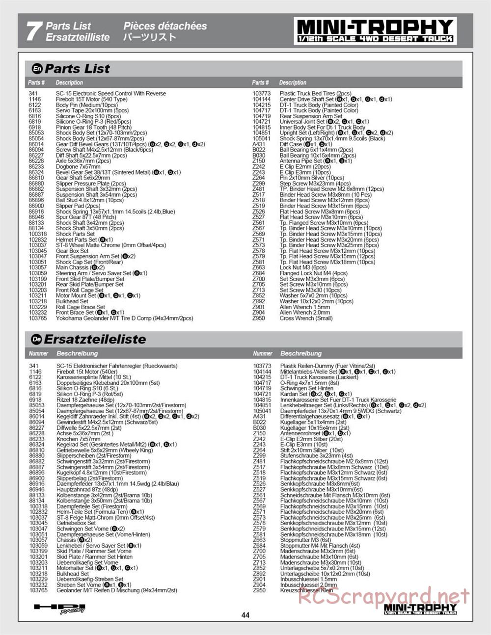 HPI - Mini Trophy - Desert Truck - Manual - Page 44