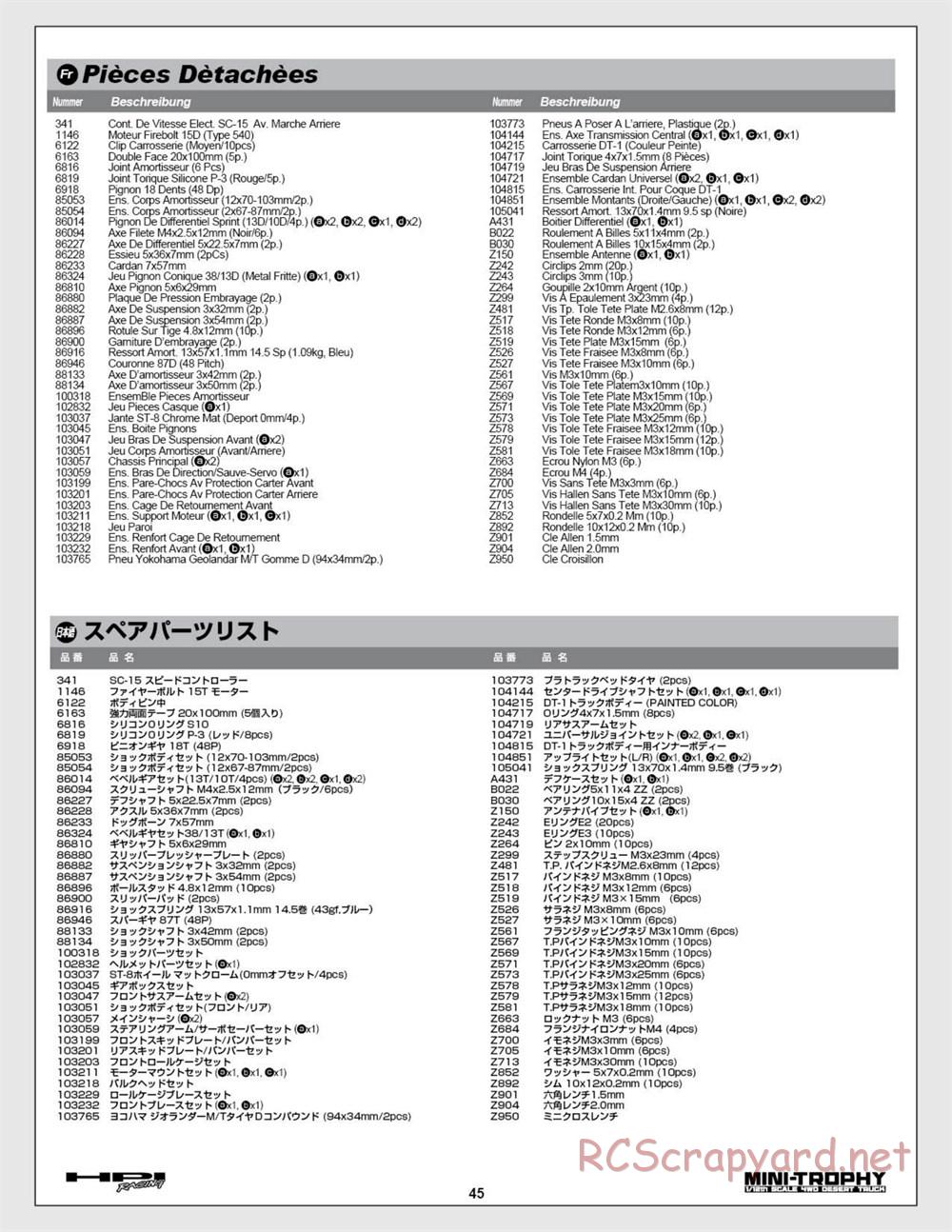 HPI - Mini Trophy - Desert Truck - Manual - Page 45