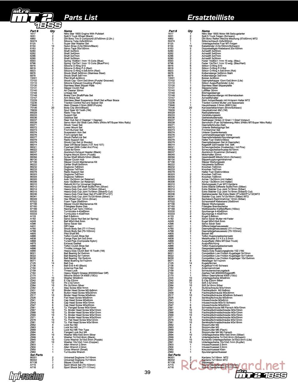 HPI - Nitro MT2 18SS - Exploded View - Page 39