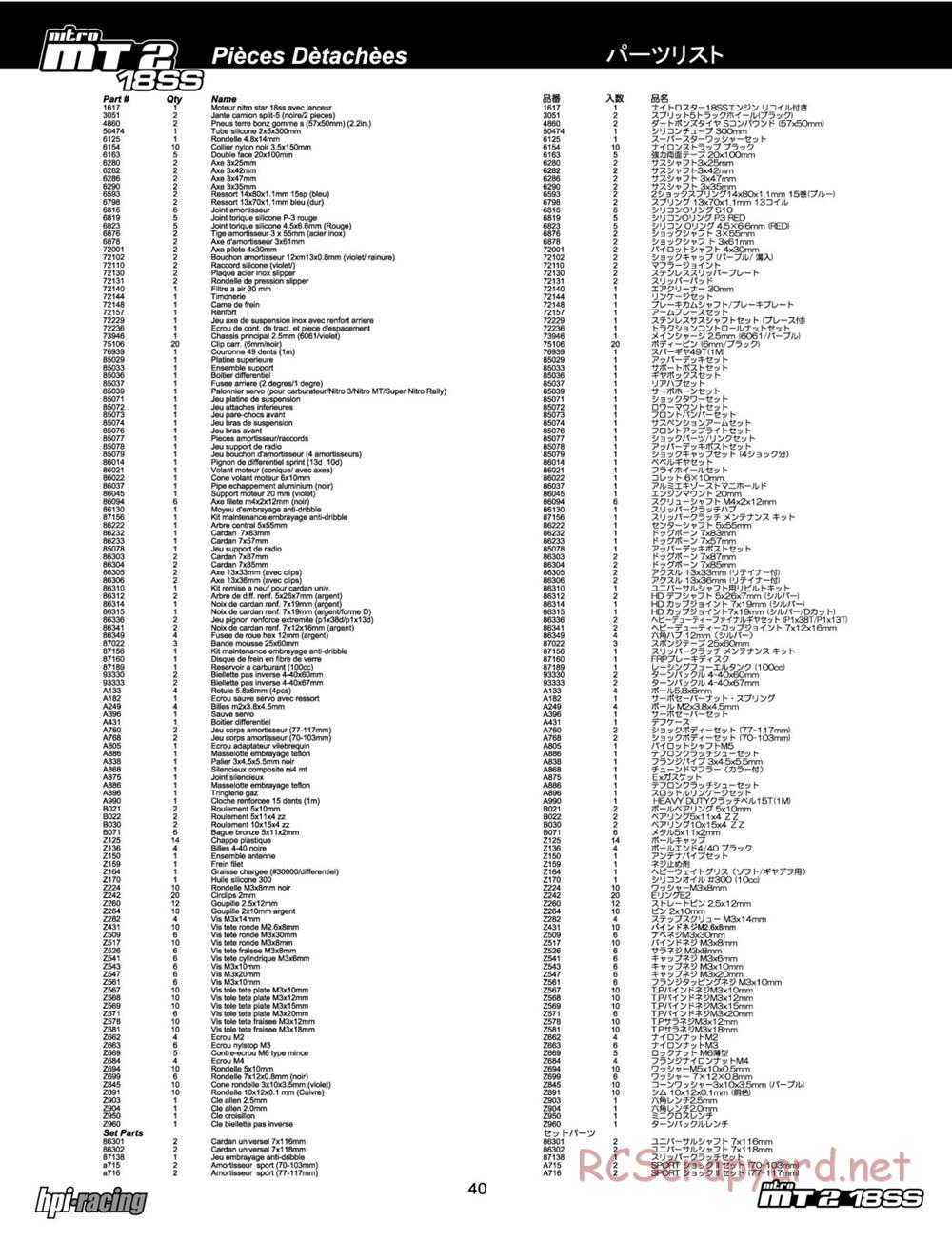 HPI - Nitro MT2 18SS - Exploded View - Page 40