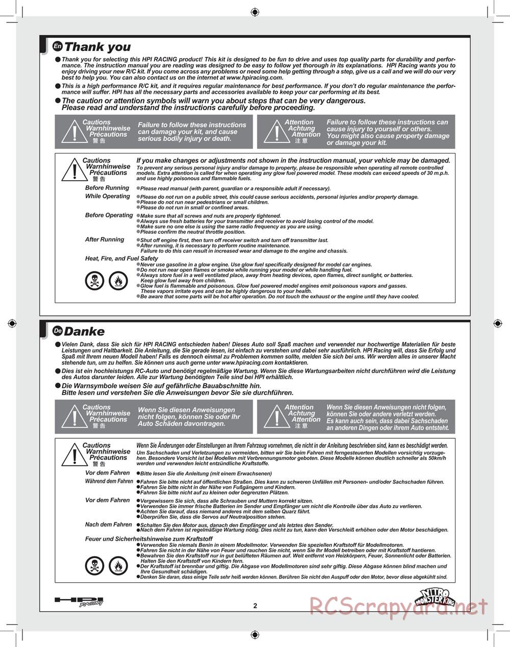HPI - Nitro Monster King - Manual - Page 2