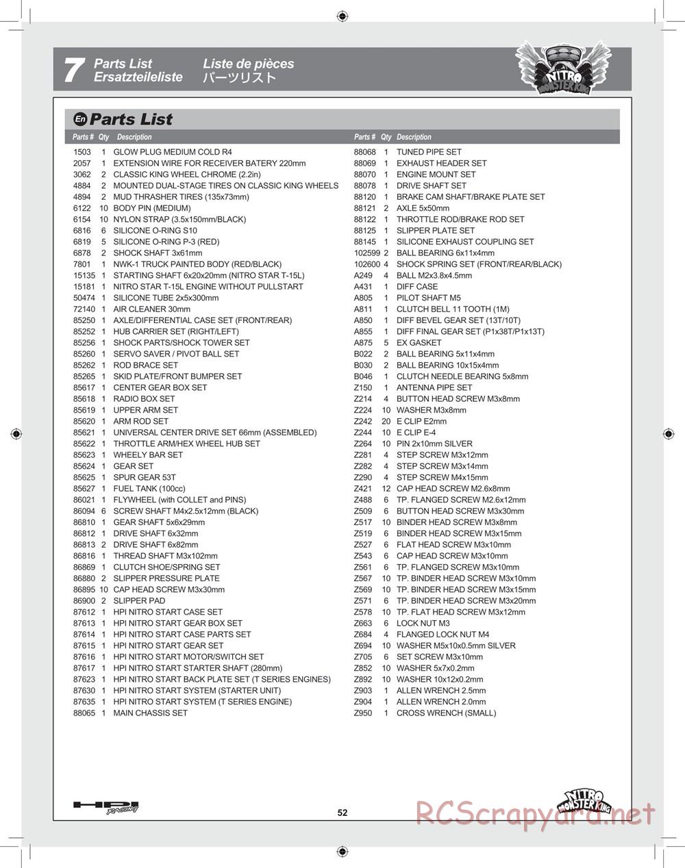 HPI - Nitro Monster King - Manual - Page 52