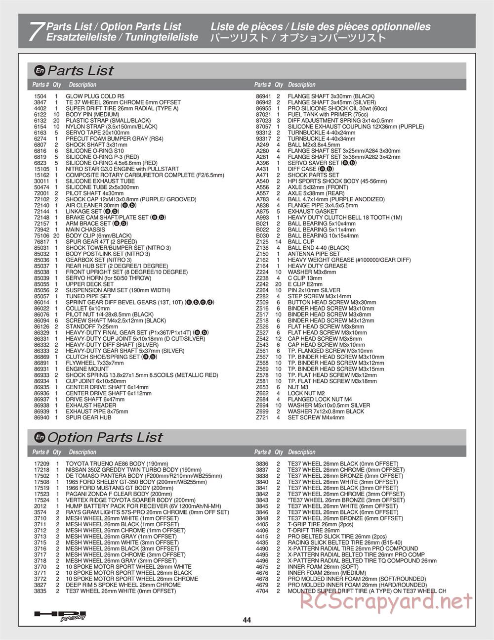 HPI - Nitro RS4 3 Drift - Manual - Page 44