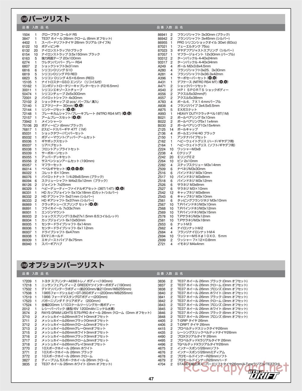 HPI - Nitro RS4 3 Drift - Manual - Page 47