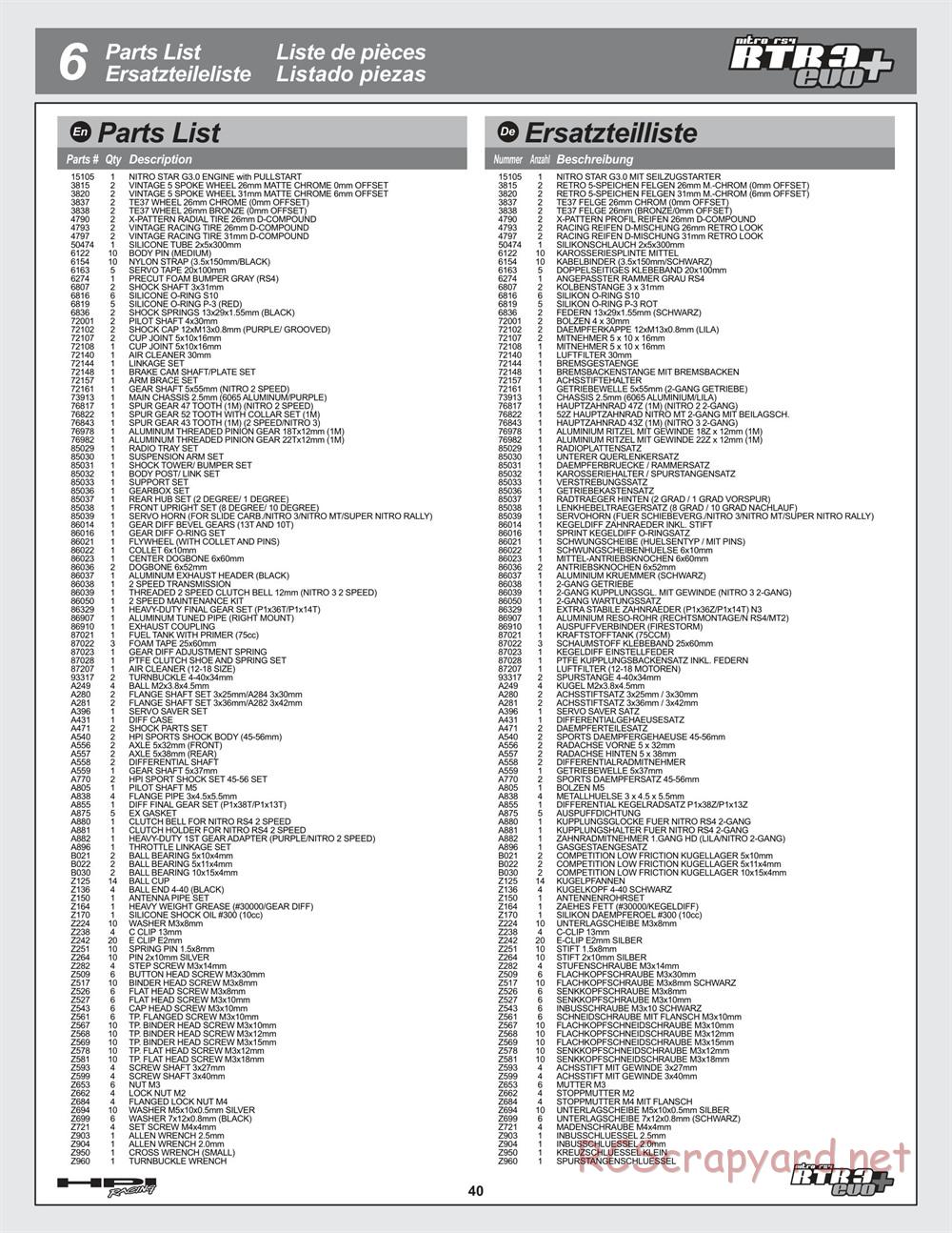 HPI - Nitro RS4 3 Evo+ - Exploded View - Page 40