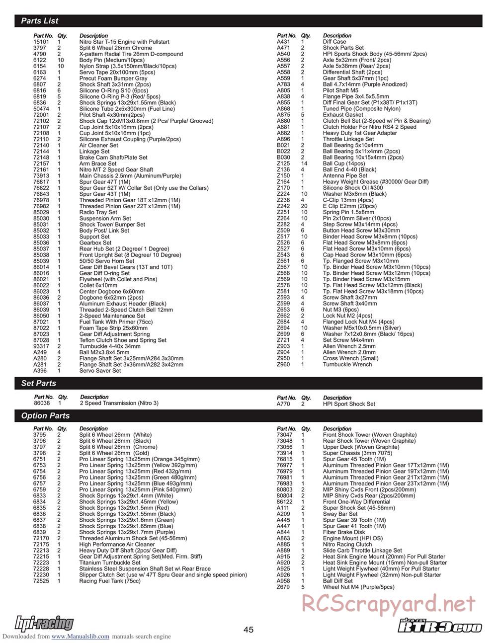 HPI - Nitro RS4 3 Evo - Manual - Page 45