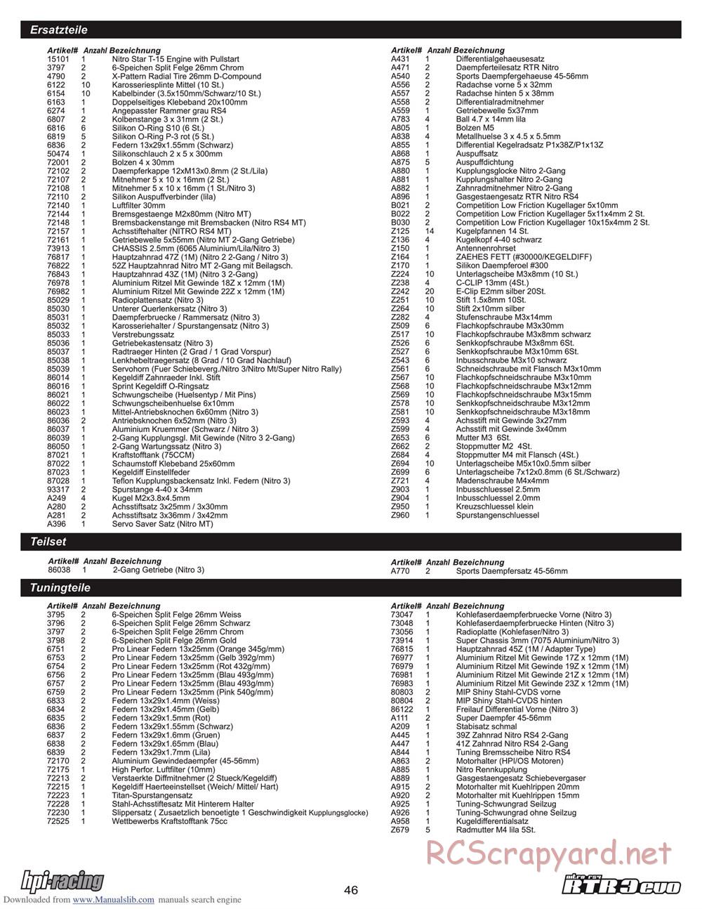 HPI - Nitro RS4 3 Evo - Manual - Page 46