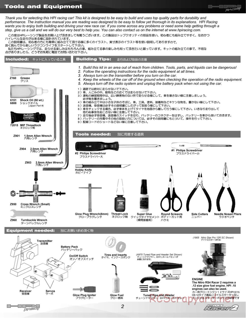 HPI - Nitro RS4 Racer 2 Chassis - Manual - Page 2