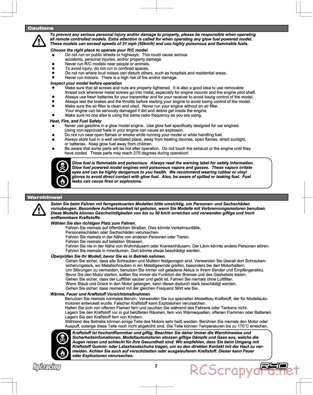 HPI - R40 Nitro Touring Car - Manual - Page 2