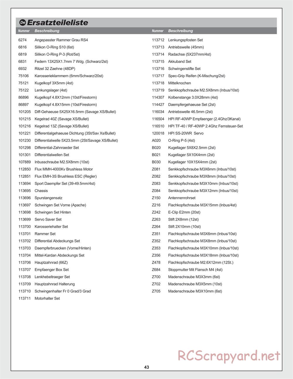 HPI - RS4 Sport 3 Flux - Manual - Page 43