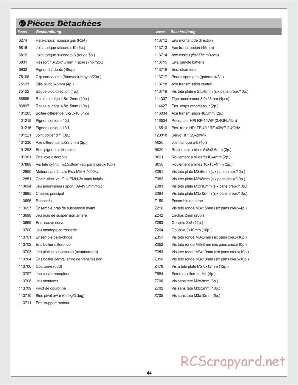 HPI - RS4 Sport 3 Flux - Manual - Page 44