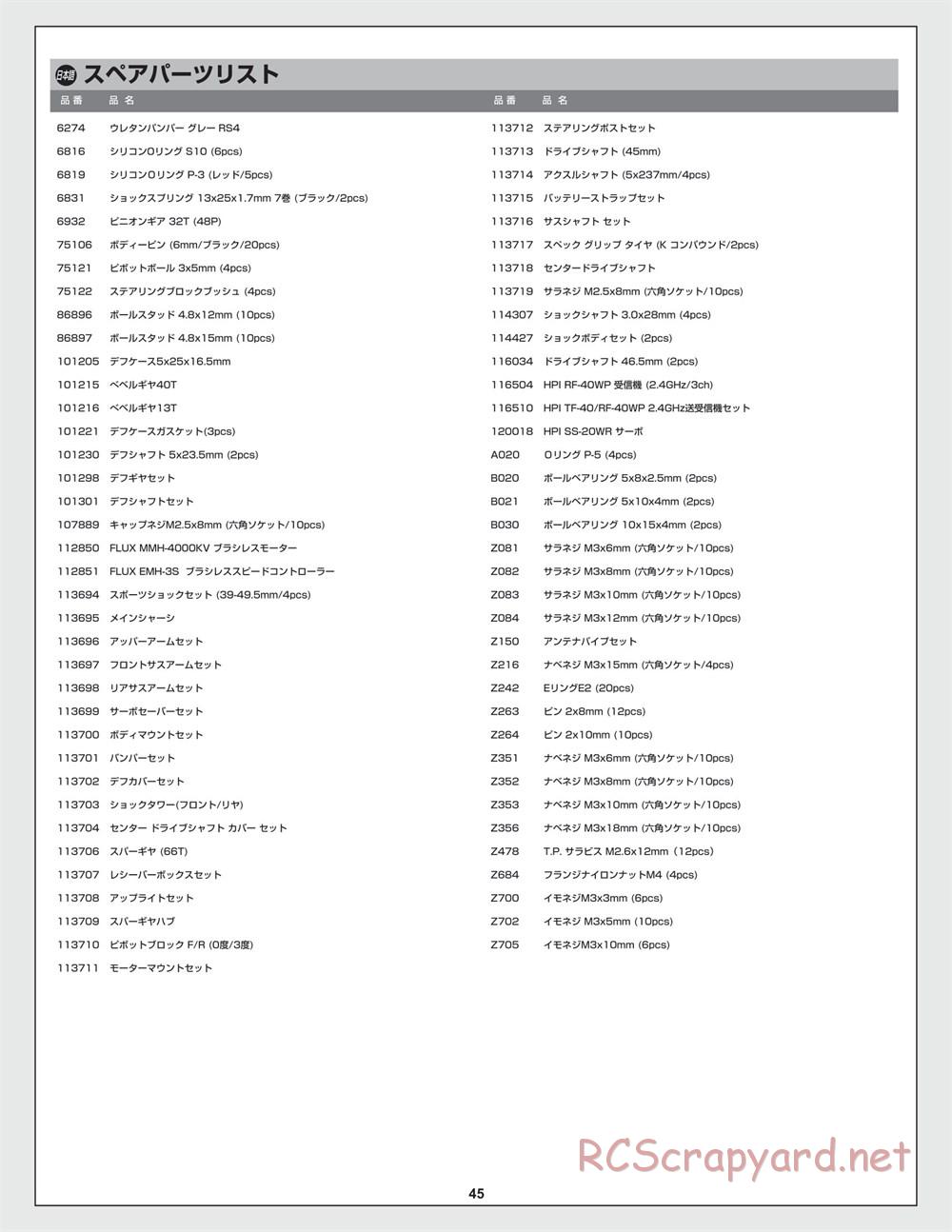 HPI - RS4 Sport 3 Flux - Manual - Page 45