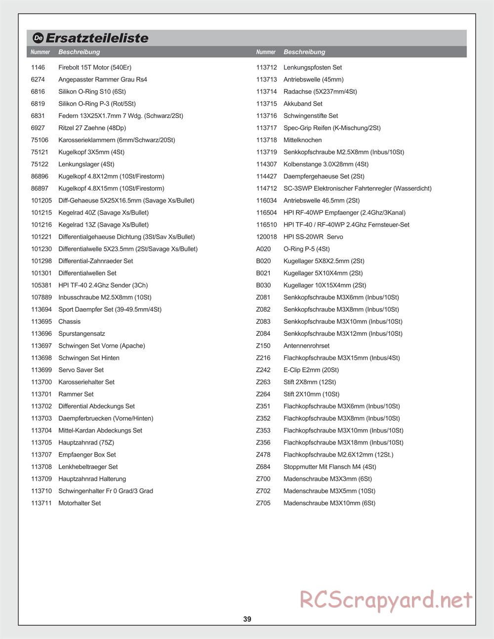 HPI - RS4 Sport 3 - Manual - Page 39