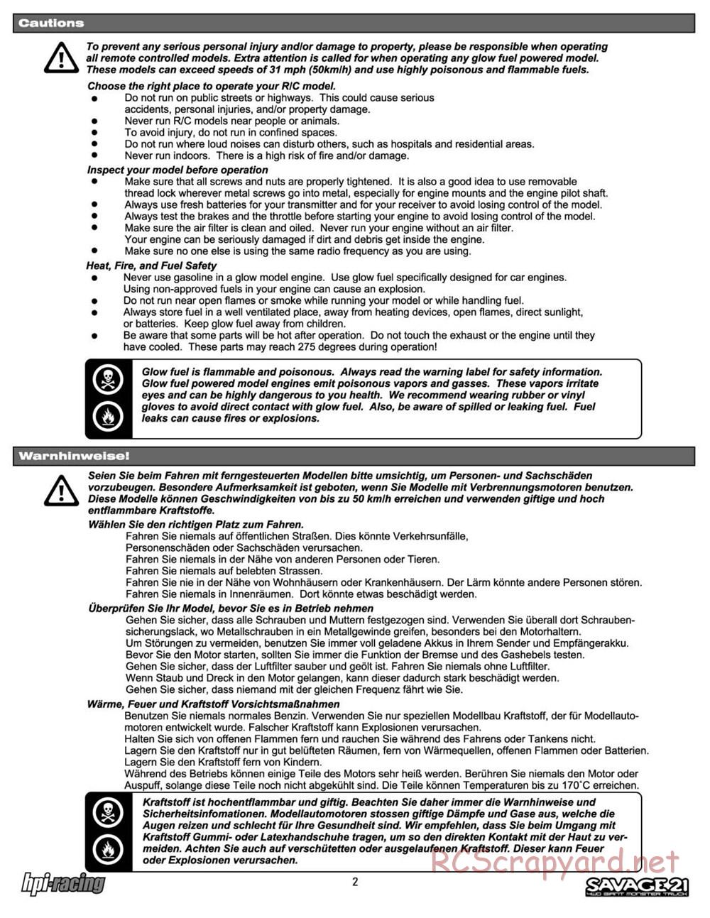 HPI - Savage 21 - Manual - Page 2