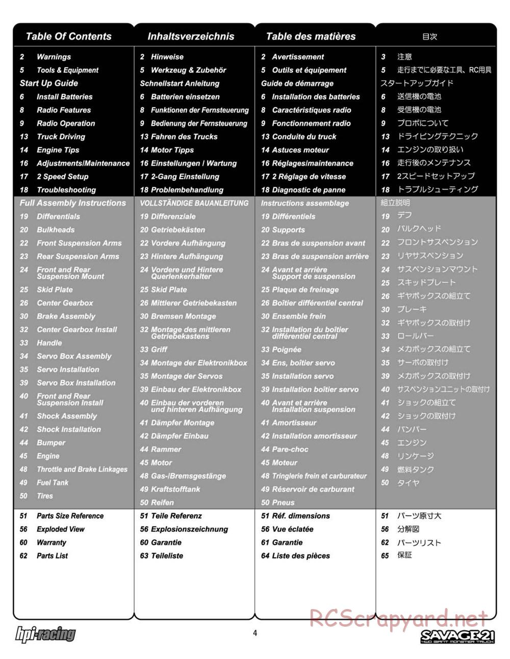 HPI - Savage 21 - Manual - Page 4