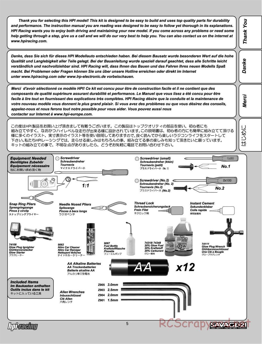 HPI - Savage 21 - Manual - Page 5