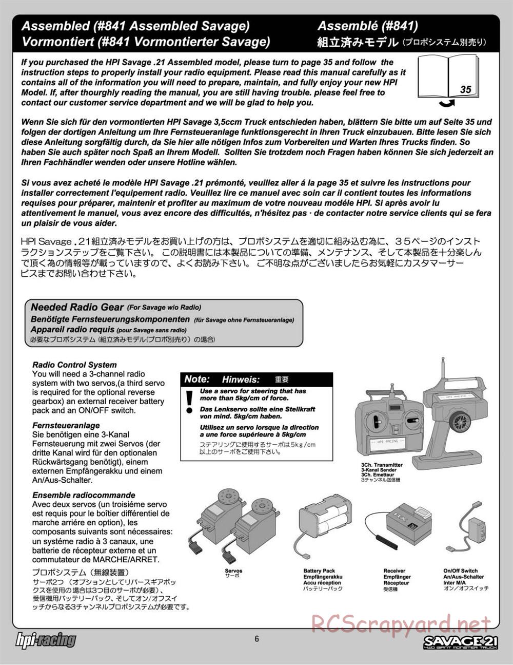 HPI - Savage 21 - Manual - Page 6