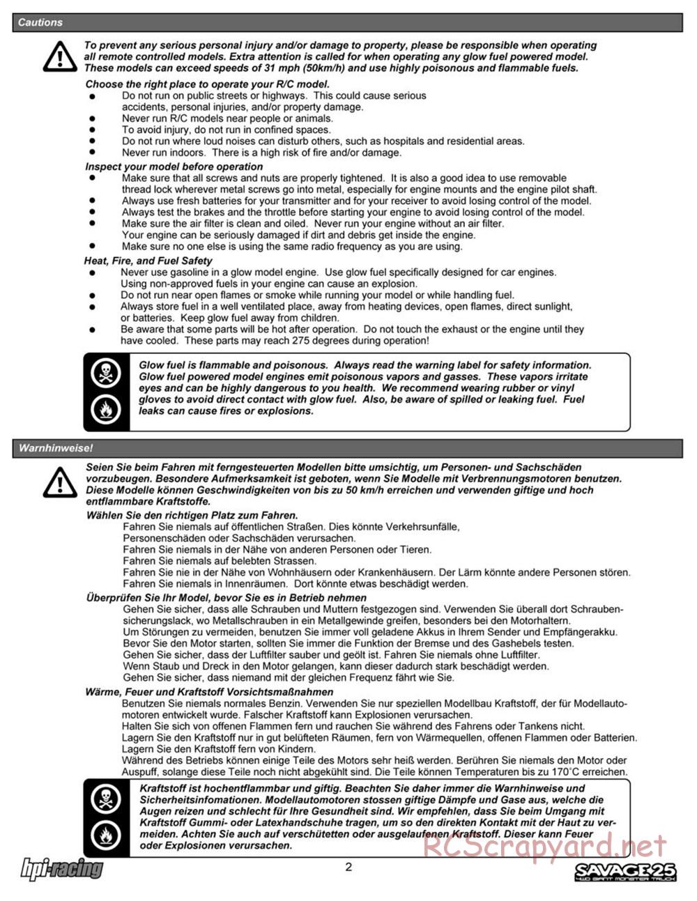 HPI - Savage 25 - Manual - Page 2