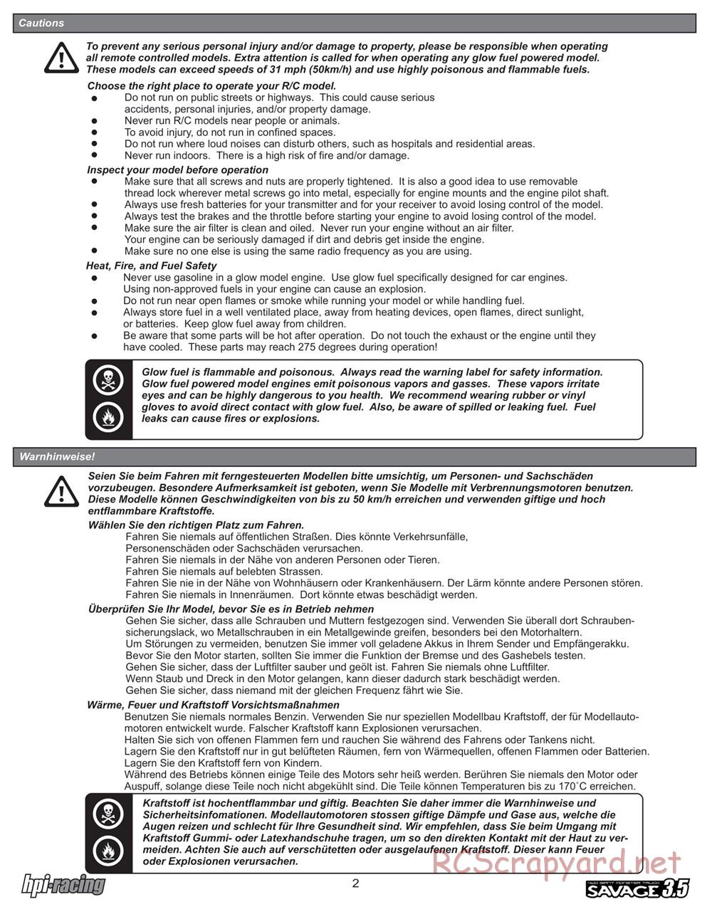 HPI - Savage 3.5 - Manual - Page 2