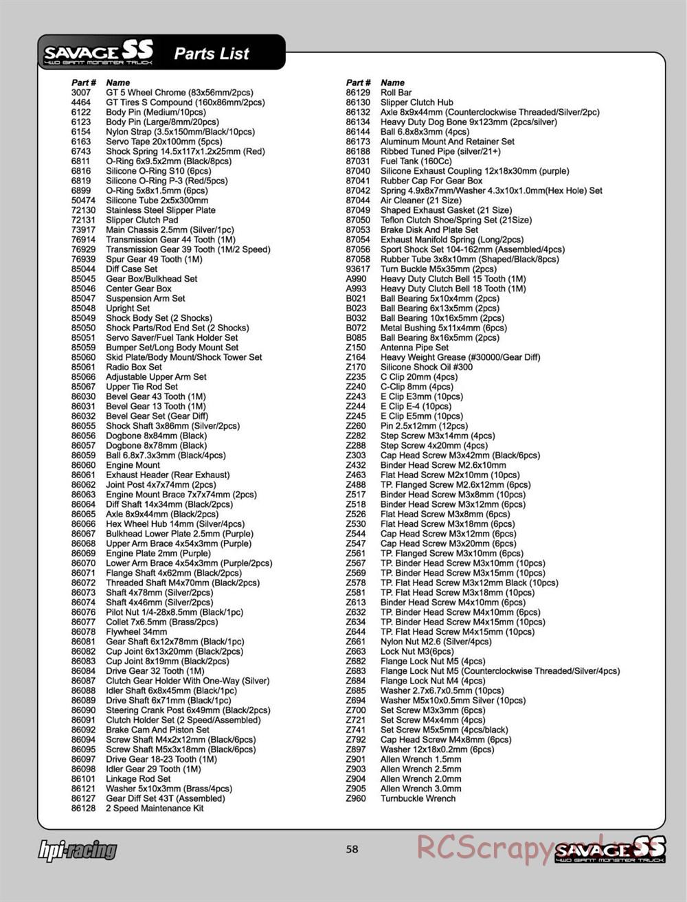 HPI - Savage SS - Manual - Page 58