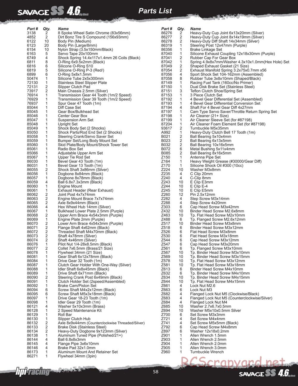 HPI - Savage SS 4.6 - Manual - Page 58