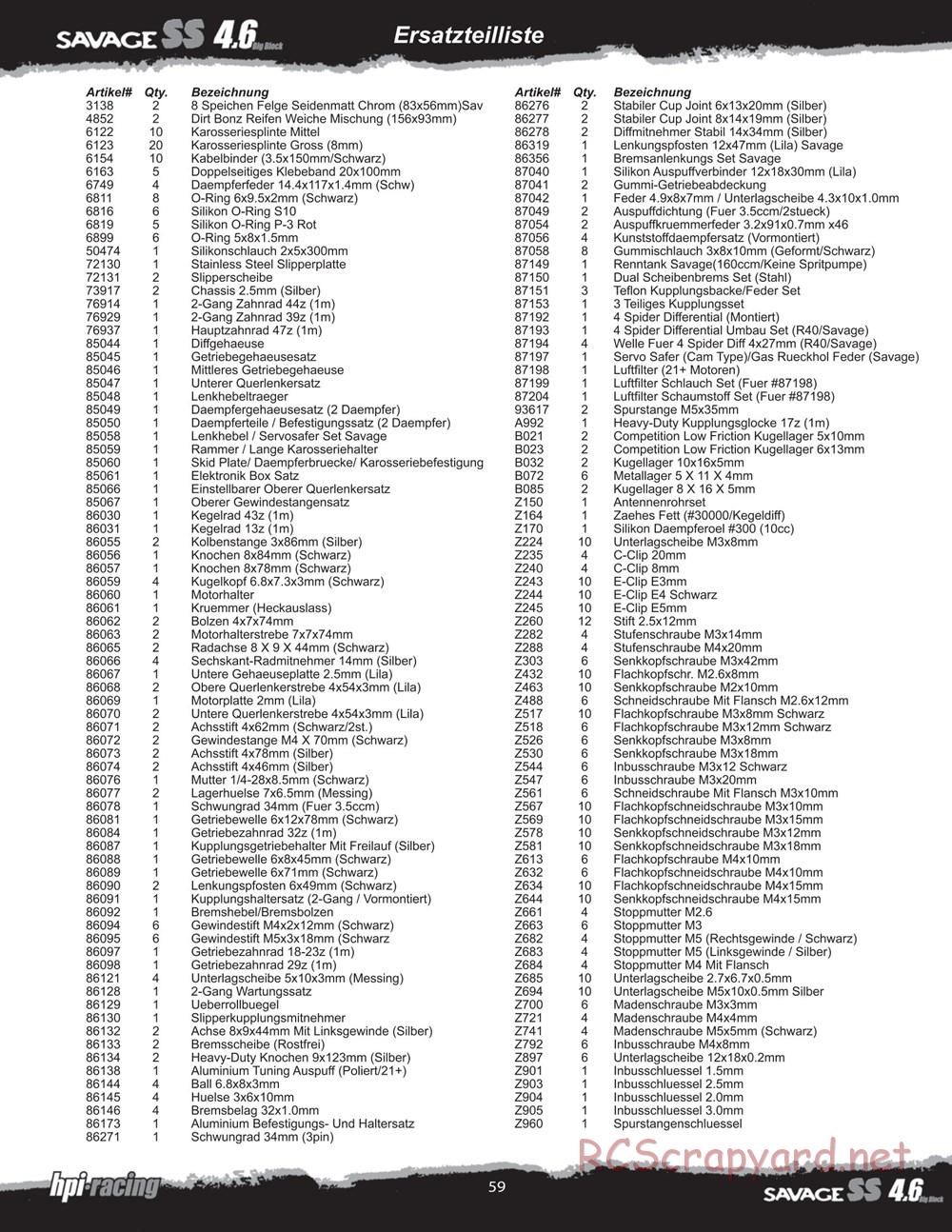 HPI - Savage SS 4.6 - Manual - Page 59