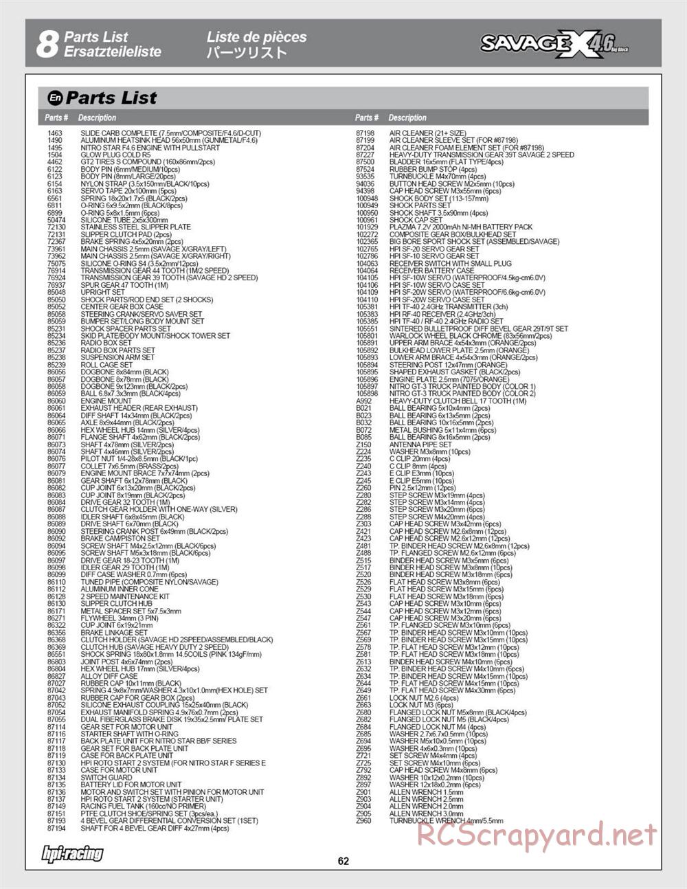 HPI - Savage X 4.6 - Manual - Page 62