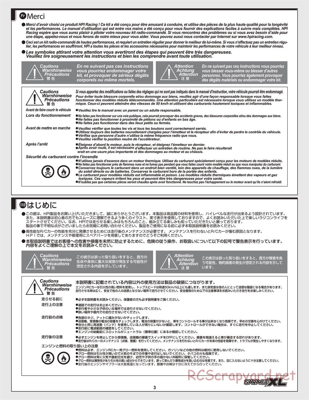 HPI - Savage XL 5.9 - Manual - Page 3