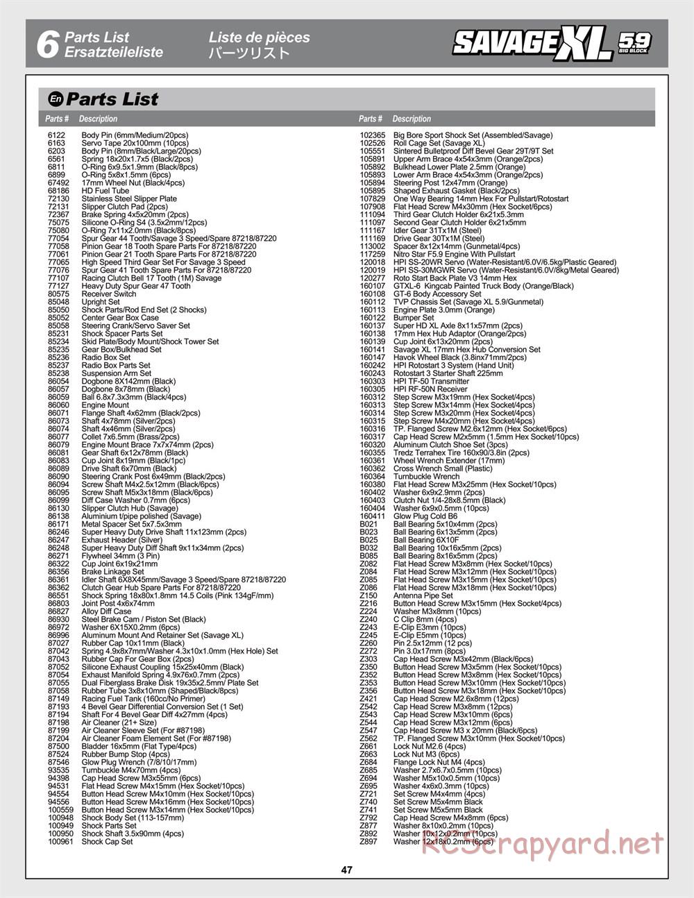 HPI - Savage XL 5.9 - Manual - Page 47