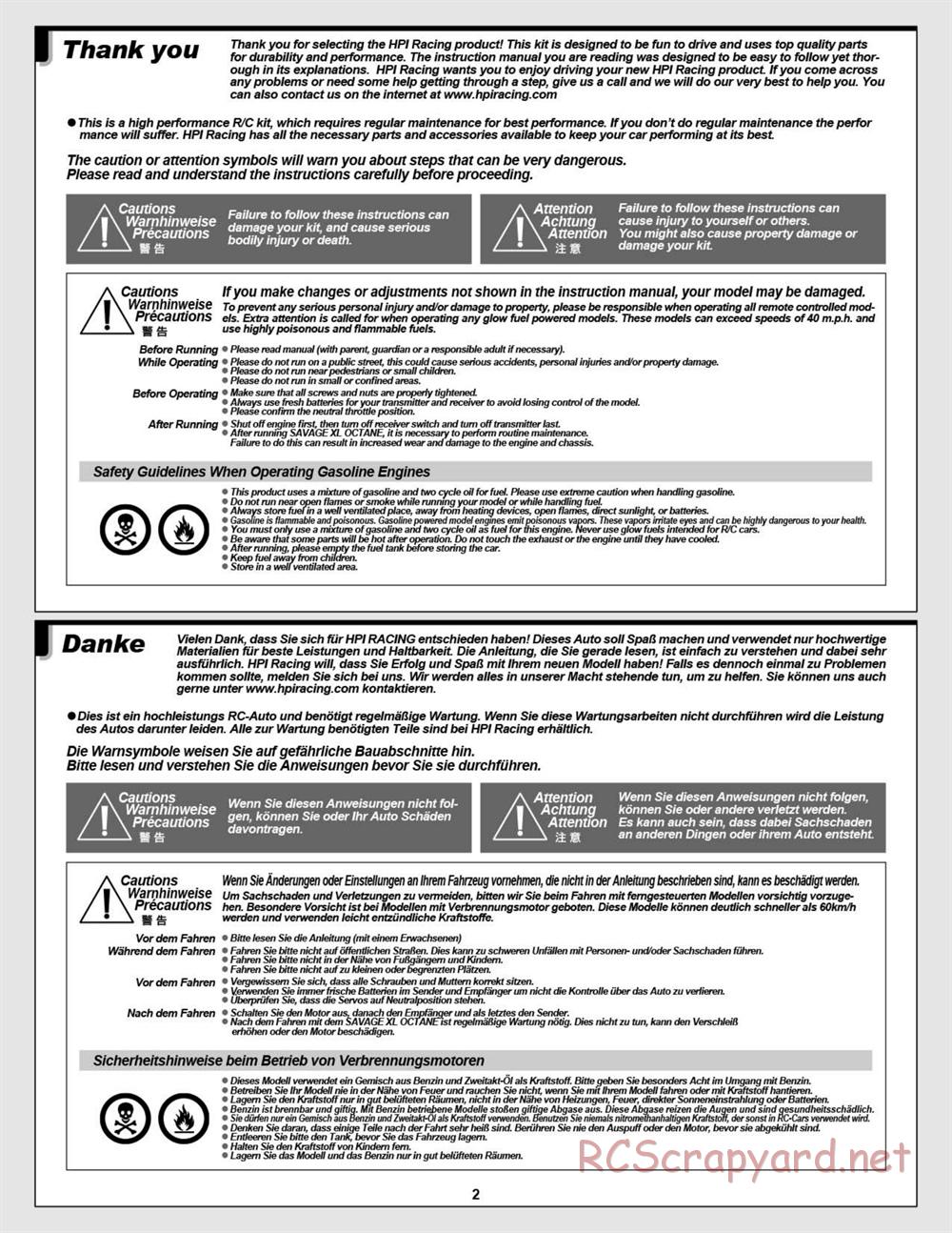HPI - Savage XL Octane - Manual - Page 2