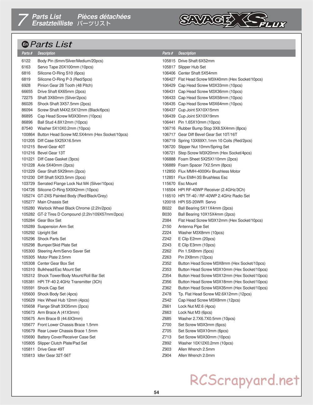 HPI - Savage XS Flux - Manual - Page 54