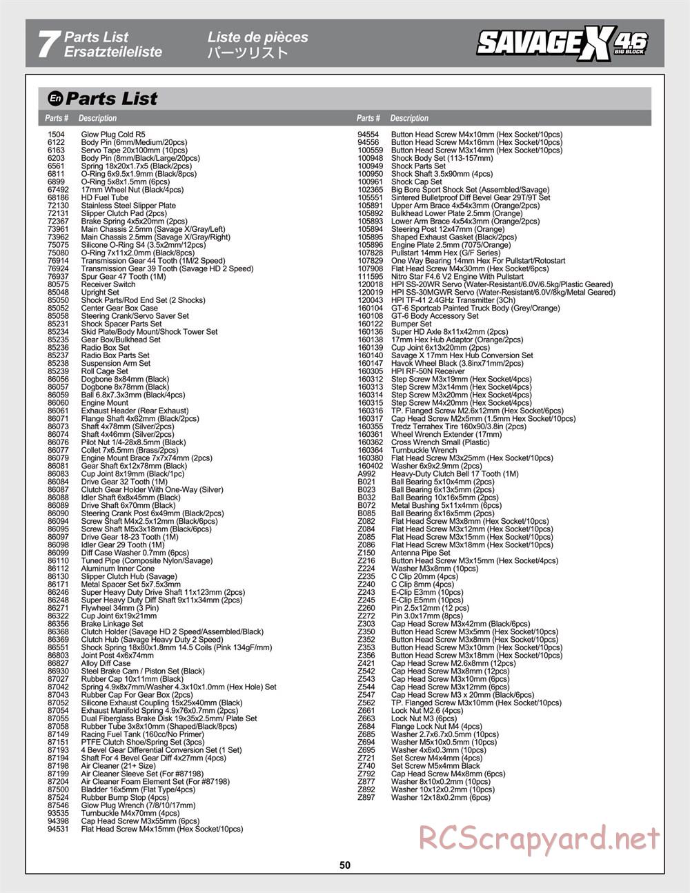 HPI - Savage-X 4.6 - Manual - Page 50