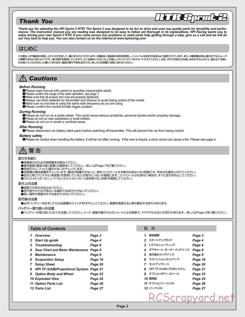 HPI - Sprint 2 RTR - Manual - Page 2