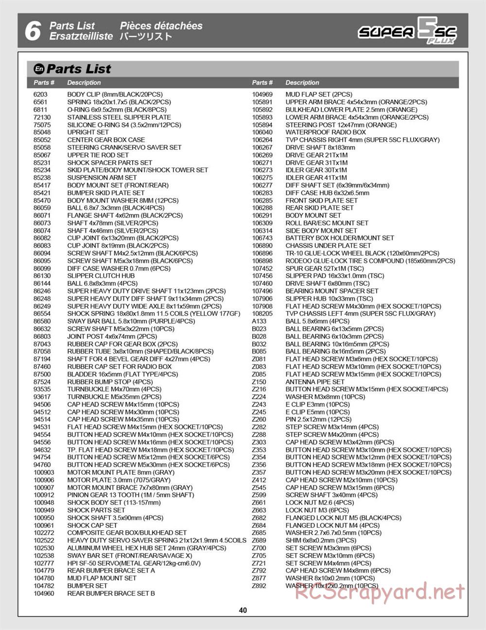 HPI - Super 5SC Flux - Manual - Page 40