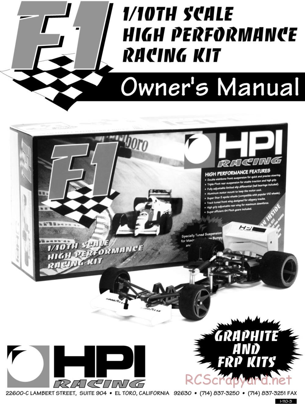 HPI - F1 / Super F1 - Manual - Page 1