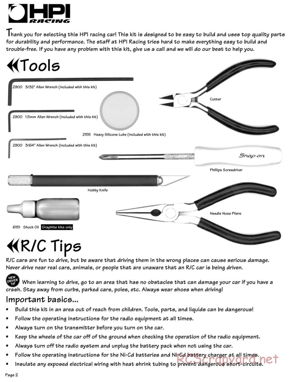 HPI - F1 / Super F1 - Manual - Page 2