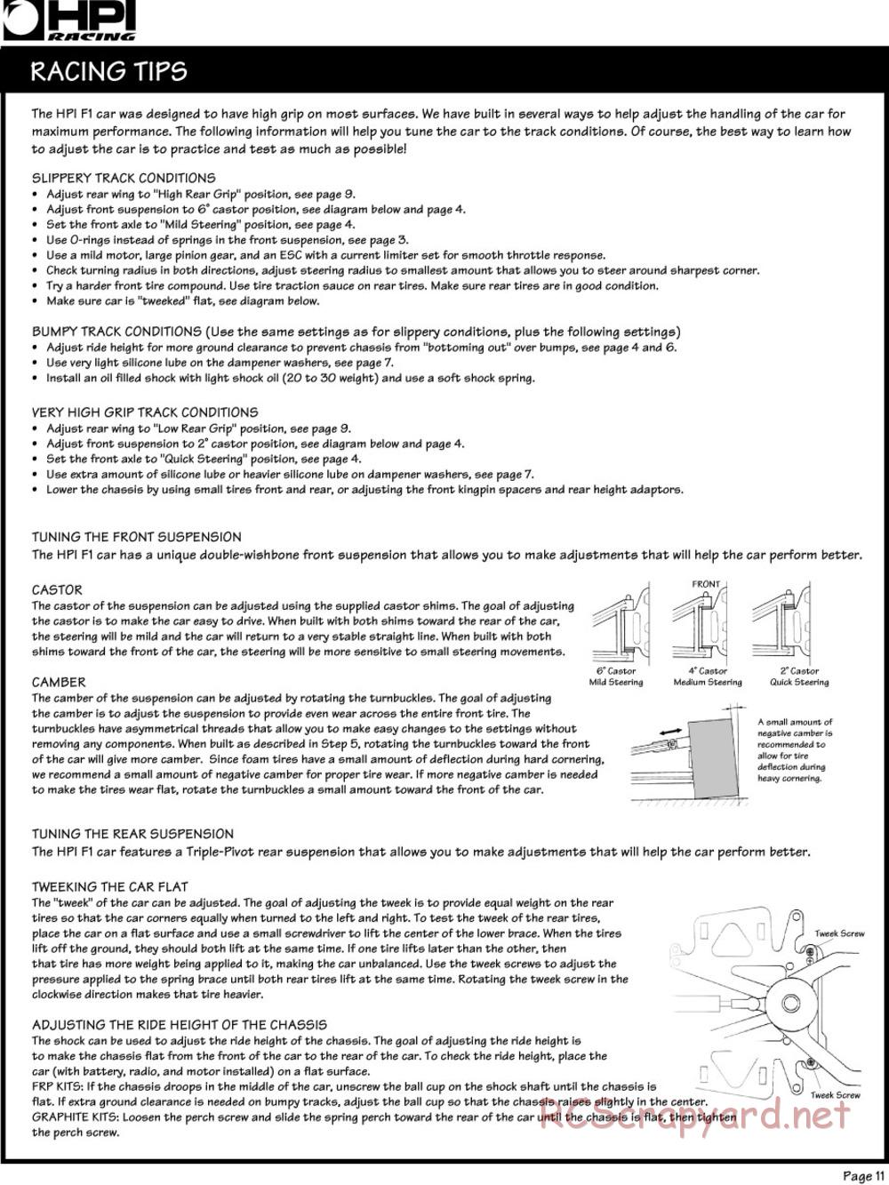 HPI - F1 / Super F1 - Manual - Page 11