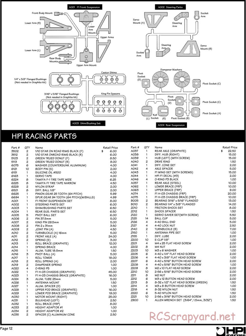 HPI - F1 / Super F1 - Manual - Page 12