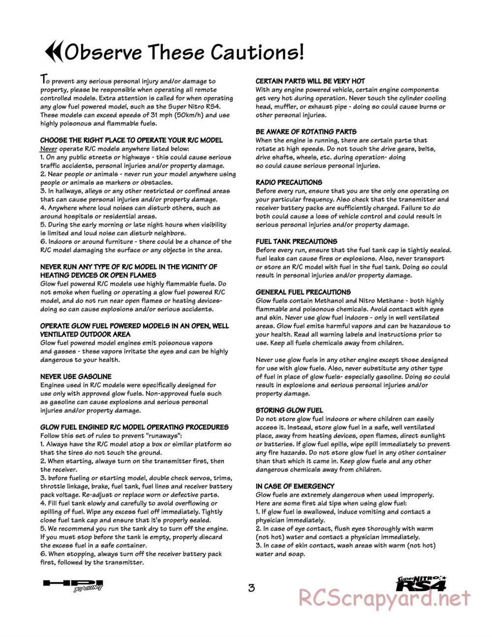 HPI - Super Nitro RS4 - Manual - Page 3