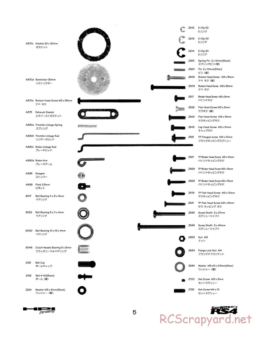 HPI - Super Nitro RS4 - Manual - Page 5