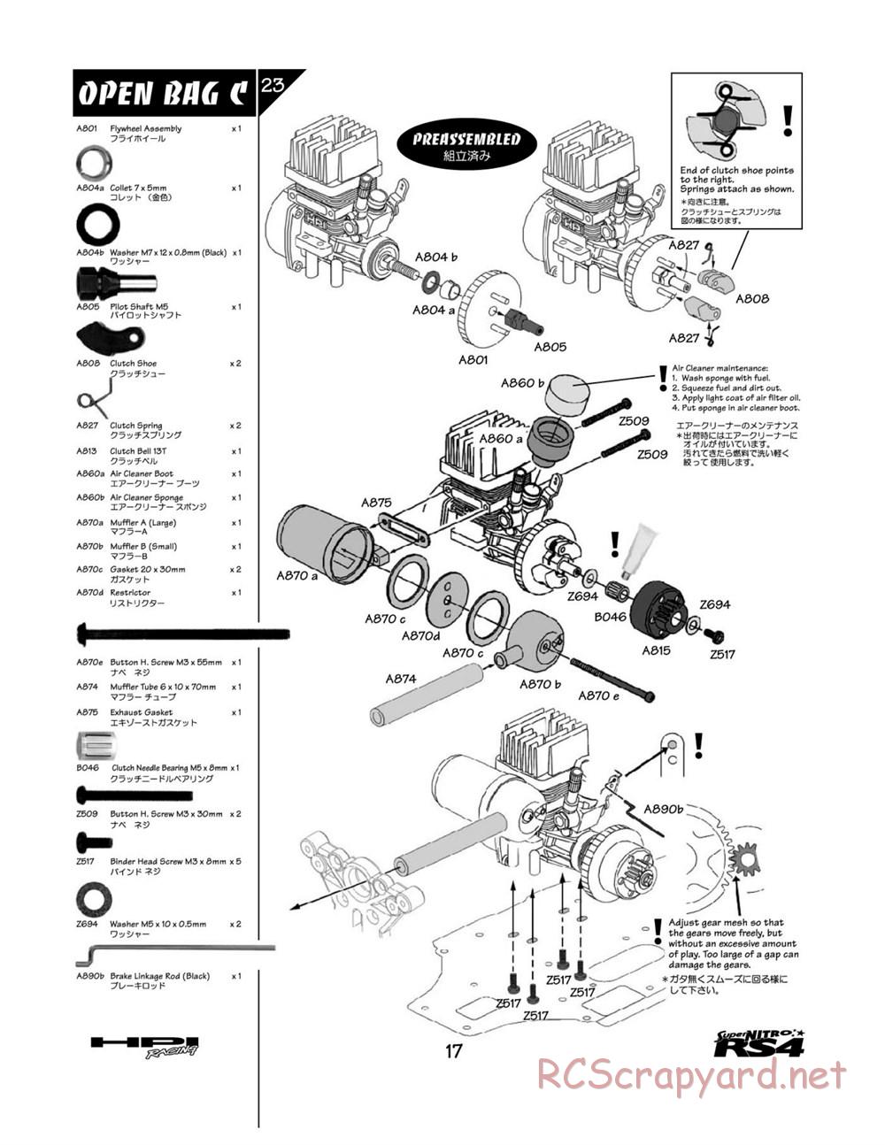 HPI - Super Nitro RS4 - Manual - Page 17