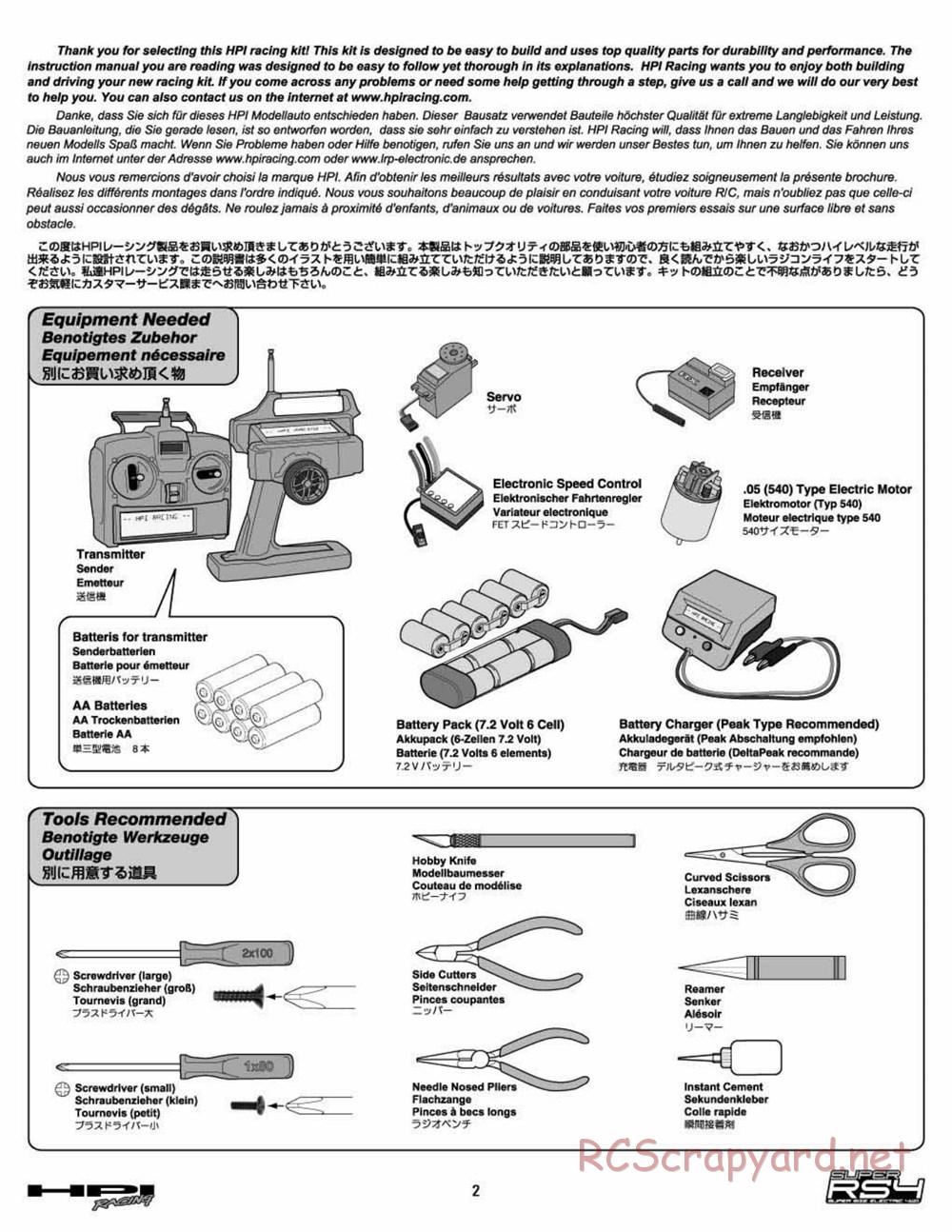 HPI - Super RS4 - Manual - Page 1