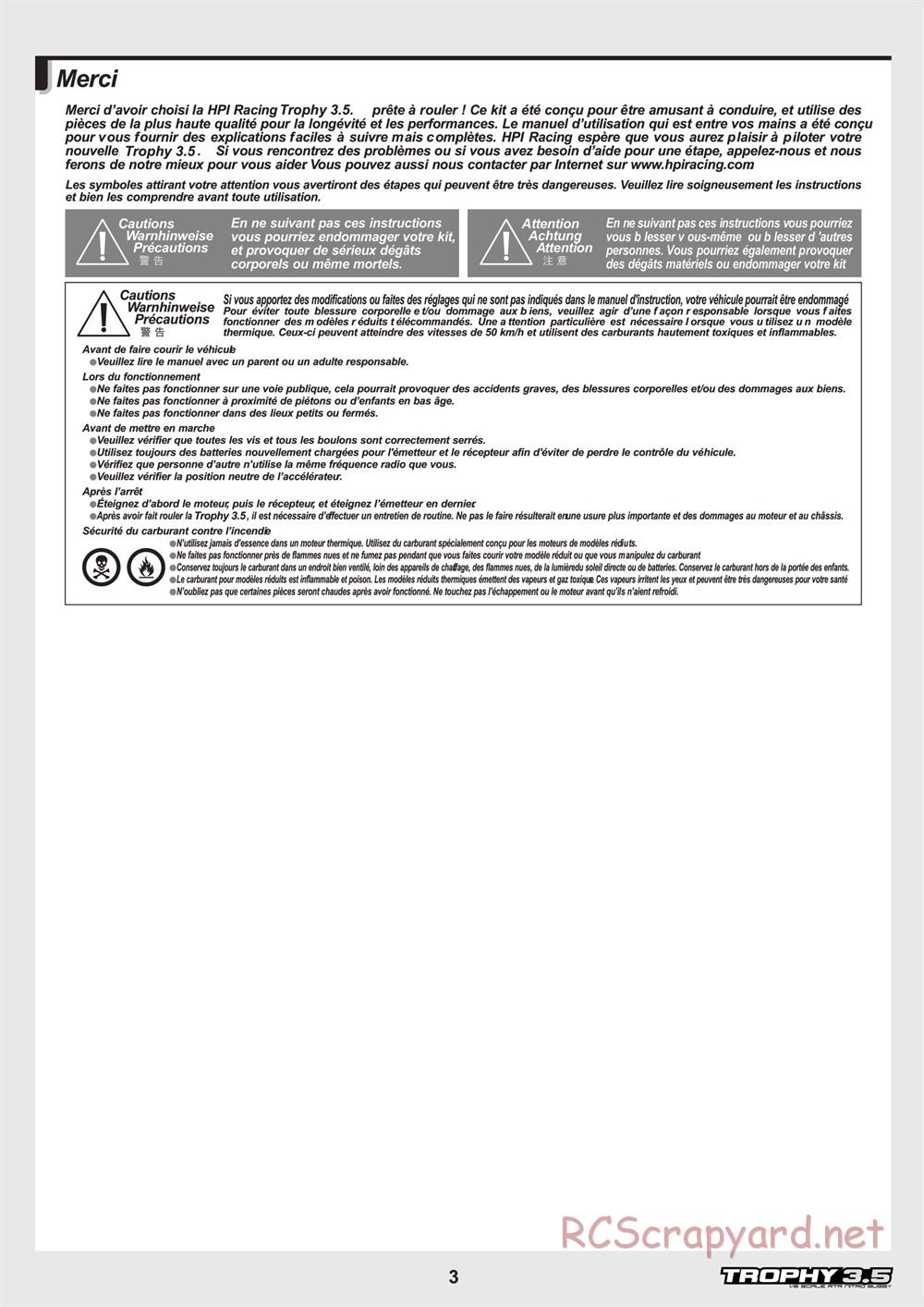 HPI - Trophy 3.5 - Manual - Page 3