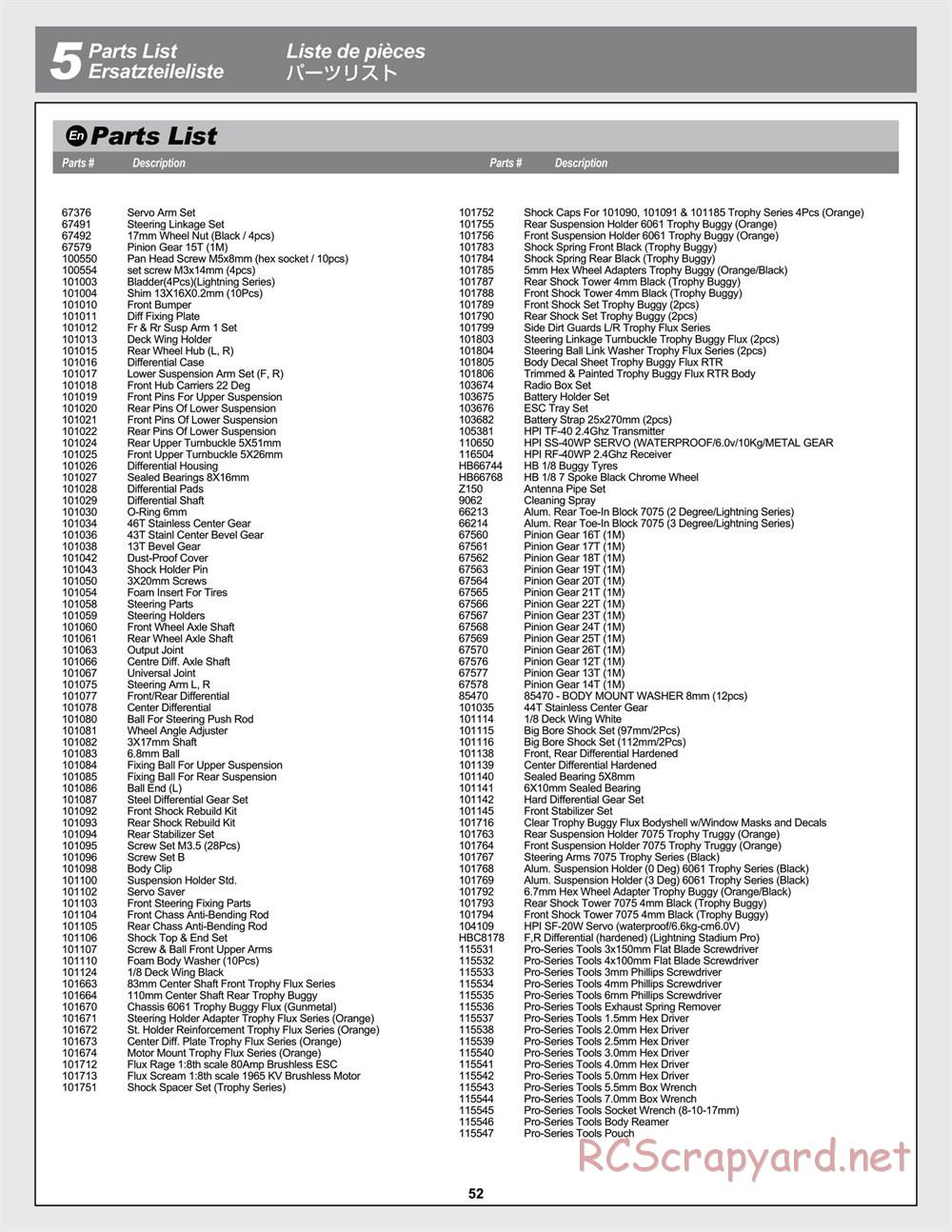 HPI - Trophy Flux Buggy - Manual - Page 52