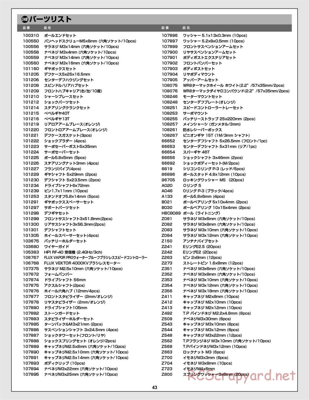 HPI - WR8 Flux - Manual - Page 43