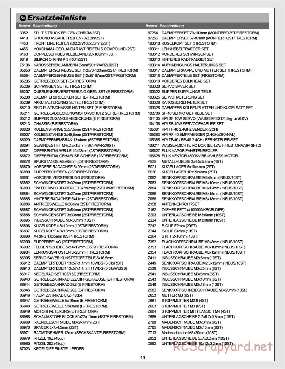 HPI - E-Firestorm 10T Flux - Manual - Page 44