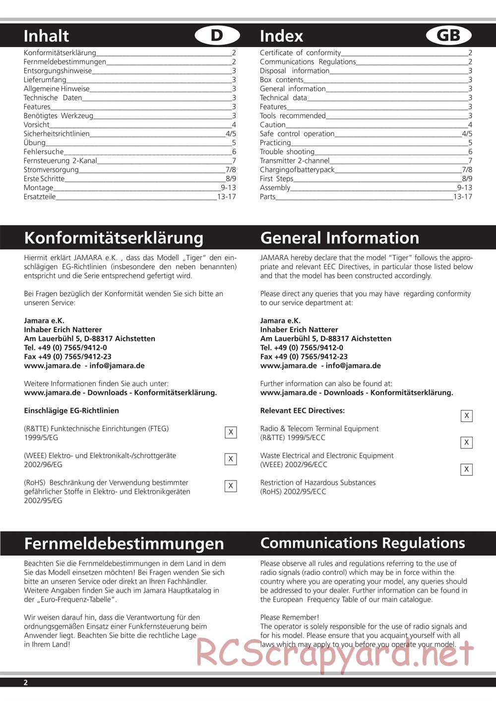 Jamara - Tiger - Manual - Page 2
