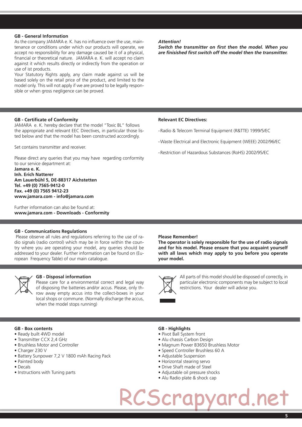 Jamara - Toxic BL - Manual - Page 5