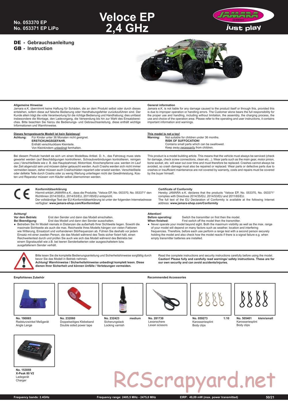 Jamara - Veloce EP - Manual - Page 1