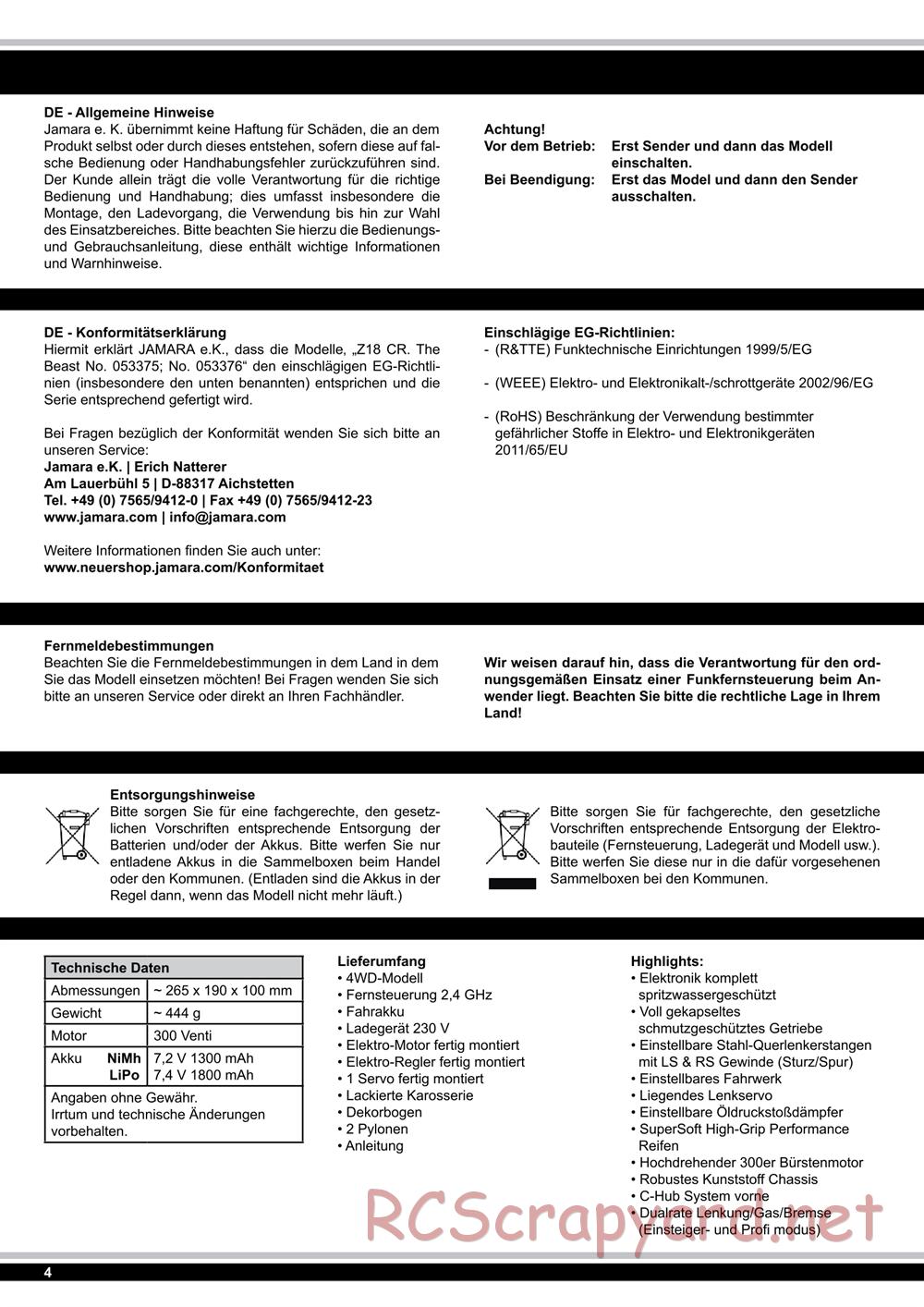 Jamara - Z18 CR The Beast - Manual - Page 4